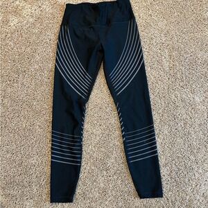 RBX Black Leggings with Gray Stripe Design